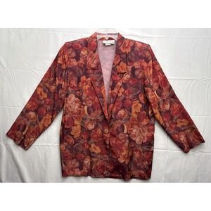 VTG Kenneth Mitchell Petite Floral‎ Artsy Blazer Jacket Reds Size 6 USA